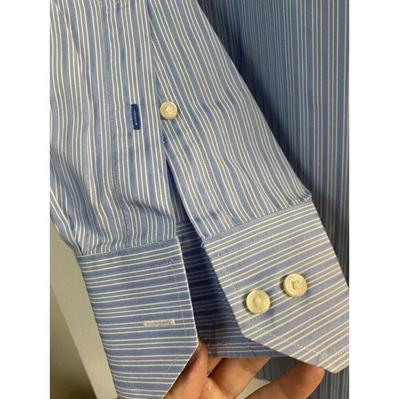 Tommy Bahama Men's Striped Blue Button Down Shirt Size (17  32-33) Long Sleeve - Picture 5 of 7